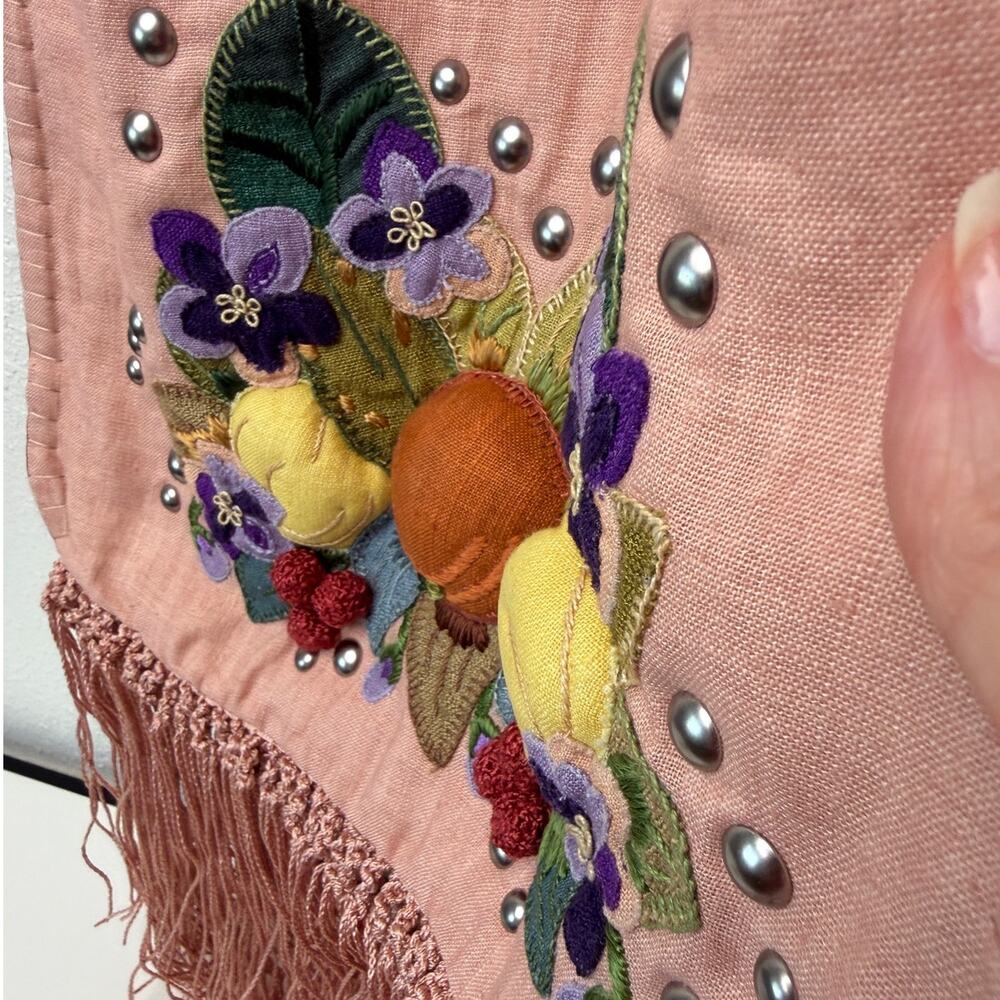 NWOT Valentino Garavani Nellcôte Pink Linen Floral Fringe Crossbody Bag - Picture 8 of 16